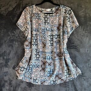 J Jill Women's Large Blouse Top Short‎ Sleeve Multicolor Patterned Casual